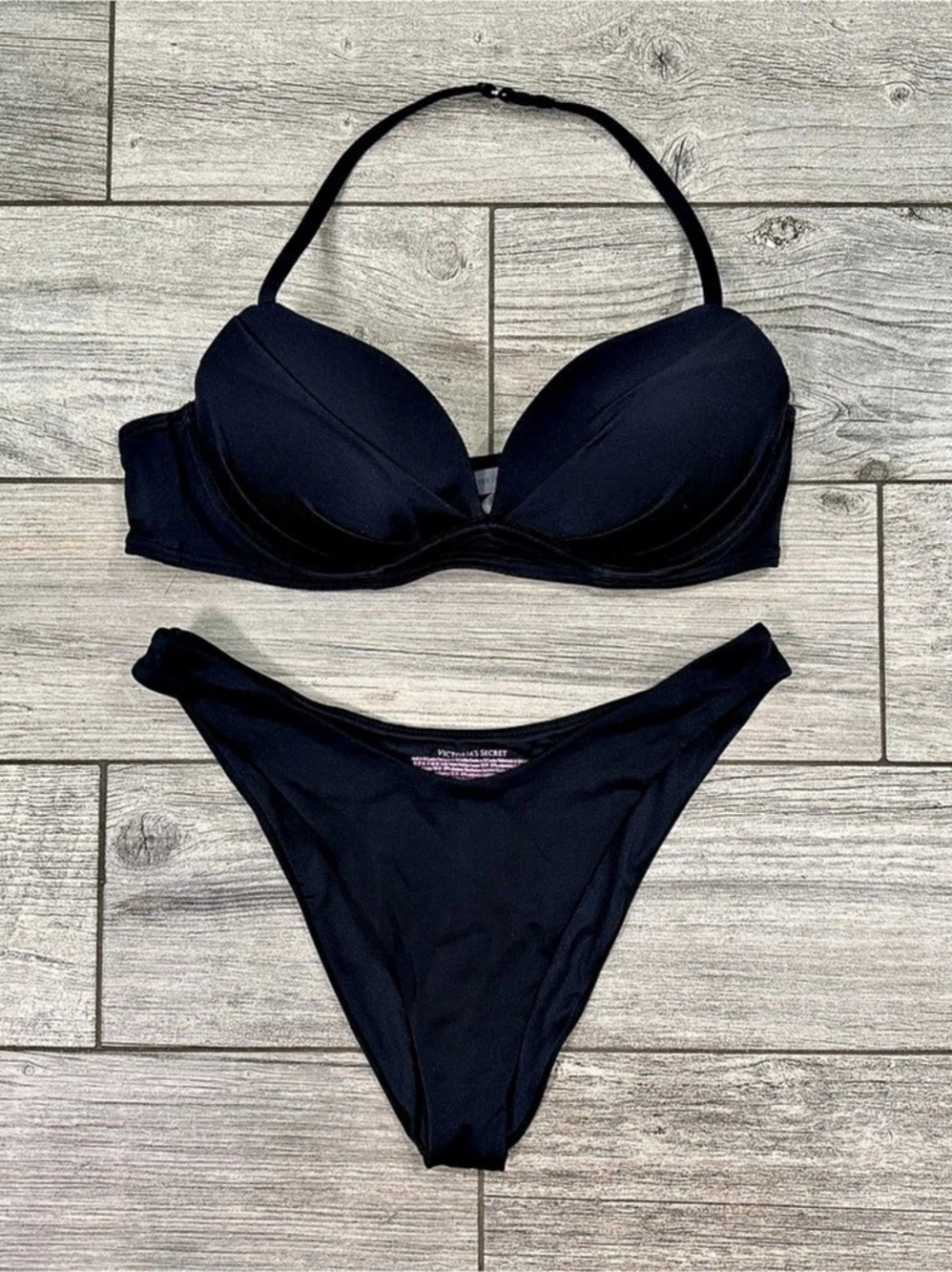 Victoria's Secret Black Push-Up Halter Bikini Set 36B